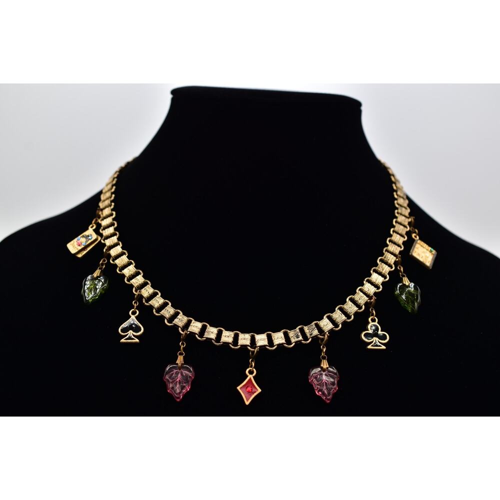 Glass Works Studios Anna Koplik Charm Necklace Collar Casino Cards Signed BinBN